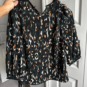 Express Women's Leopard Print Blouse - Black, White, Brown